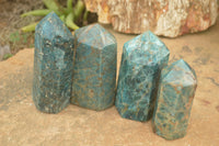 Polished Blue Apatite Points  x 4 From Madagascar - TopRock