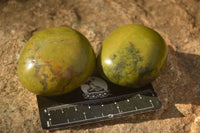 Polished  Green Opal Galet / Palm Stones x 7 From Antsirabe, Madagascar