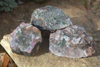 Natural Salrose & Malachite Drusy Dolomite Specimens  x 3 From Kakanda, Congo