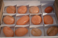 Polished Orange Twist Calcite Galets / Palm Stones x 12 From Maevantanana, Madagascar