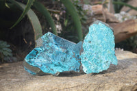 Natural Silica Chrysocolla On Dolomite Matrix Specimens x 2 From Congo