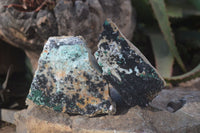 Natural Drusy Coated Chrysocolla & Malachite Dolomite Specimens x 3 From Likasi, Congo