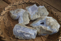 Natural Blue Lace Agate Geode Specimens x 4 From Nsanje, Malawi