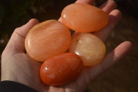 Polished Orange Twist Calcite Galets / Palm Stones x 12 From Maevantanana, Madagascar