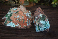 Natural Drusy Coated Chrysocolla & Malachite On Copper Dolomite x 2 From Likasi, Congo