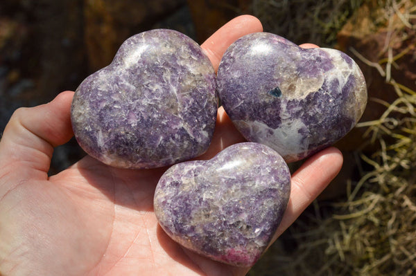 Polished Purple Lepidolite Mica Hearts  x 6 From Madagascar - TopRock