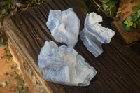 Natural Etched Blue Chalcedony Specimens  x 3 From Nsanje, Malawi