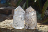 Polished  Rare Rutilated Quartz Points  x 2 From Madagascar