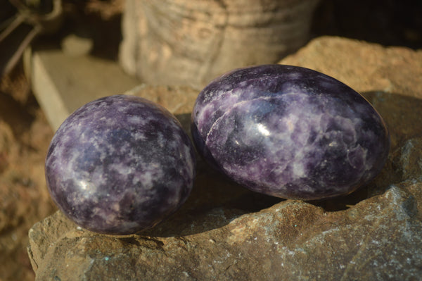 Polished Purple Lepidolite Palm Stones  x 12 From Zimbabwe