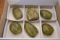 Polished  Green Opal Standing Free Forms  x 6 From Antsirabe, Madagascar