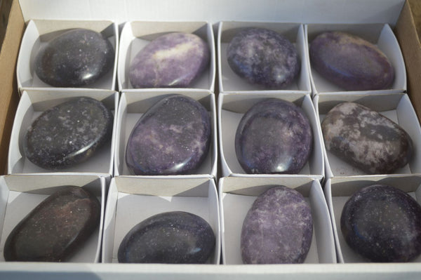 Polished Purple Lepidolite Palm Stones  x 12 From Zimbabwe