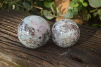 Polished  Pink Rubellite Tourmaline Spheres x 2 From Madagascar