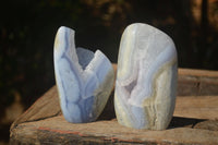 Polished Blue Lace Agate Standing Free Forms  x 2 From Nsanje, Malawi - Toprock Gemstones and Minerals 