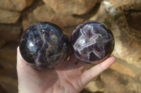 Polished Gorgeous Chevron Amethyst Spheres x 2 From Zambia