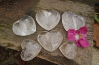 Polished Bright Clear Quartz Hearts With Rainbow Veils  x 6 From Madagascar - TopRock