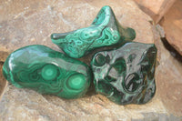 Polished Malachite Free Forms x 3 From Kolwezi, Congo