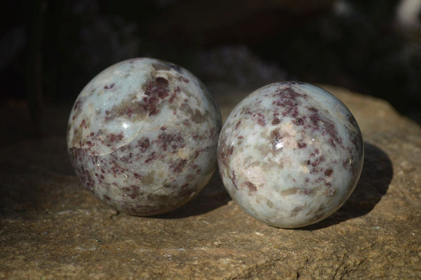 Polished  Pink Rubellite Tourmaline Spheres x 2 From Madagascar