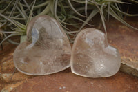 Polished Bright Clear Quartz Hearts With Rainbow Veils  x 6 From Madagascar - TopRock