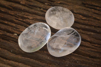 Polished Large Clear Quartz Galet / Palm Stones With Reflective Veils x 12 From Madagascar