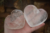 Polished Bright Clear Quartz Hearts With Rainbow Veils  x 6 From Madagascar - TopRock