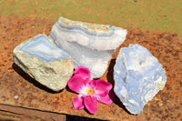 Natural Blue Lace Agate Geode Specimens  x 3 From Nsanje, Malawi - TopRock