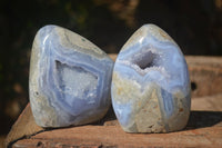 Polished Blue Lace Agate Standing Free Forms  x 2 From Nsanje, Malawi - Toprock Gemstones and Minerals 