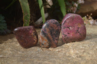 Polished Red Rhodonite Standing Free Forms x 3 From Zimbabwe