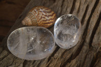 Polished Large Clear Quartz Galet / Palm Stones With Reflective Veils x 12 From Madagascar