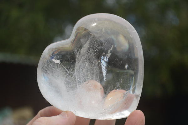 Polished Bright Clear Quartz Hearts With Rainbow Veils  x 6 From Madagascar - TopRock