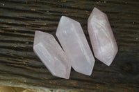 Polished Gemmy Double Terminated Rose Quartz Points x 3 From Antsirabe, Madagascar