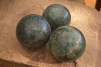 Polished  Green Fuchsite Quartz Spheres With Rosewood Stands  x 6 From Madagascar