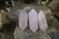 Polished Gemmy Double Terminated Rose Quartz Points x 3 From Antsirabe, Madagascar