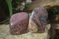 Polished Red Rhodonite Standing Free Forms x 3 From Zimbabwe