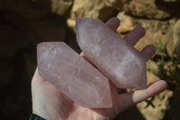 Polished Gemmy Double Terminated Rose Quartz Points x 3 From Antsirabe, Madagascar