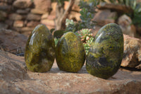 Polished Green Opal Standing Free Forms  x 3 From Antsirabe, Madagascar