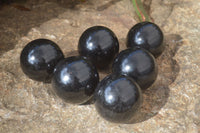 Polished Schorl Black Tourmaline Spheres x 6 From Madagascar