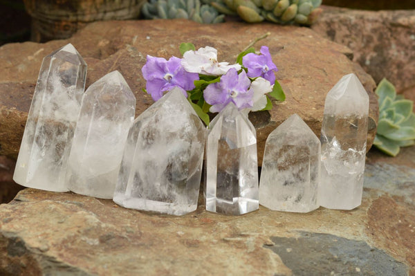 Polished Clear Quartz Crystal Points x 6 From Madagascar - TopRock