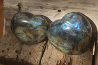 Polished  Large Puffy Labradorite Hearts  x 2 From Tulear, Madagascar