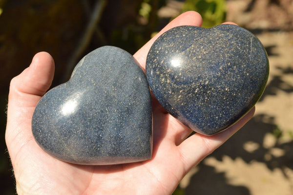 Polished Highly Selected Medium Sized Blue Lazulite Hearts  x 6 From Madagascar - TopRock