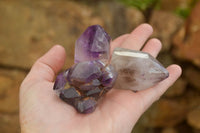 Polished Amethyst / Smokey Amethyst Window Quartz Crystals  x 12 From Akansobe, Madagascar - TopRock