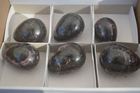 Polished Rhodonite Gemstone Eggs x 6 From Madagascar