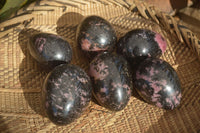 Polished Rhodonite Gemstone Eggs x 6 From Madagascar