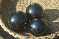 Polished Schorl Black Tourmaline Spheres x 3 From Madagascar