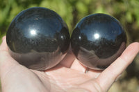 Polished Schorl Black Tourmaline Spheres x 3 From Madagascar