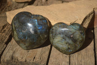 Polished  Large Puffy Labradorite Hearts  x 2 From Tulear, Madagascar