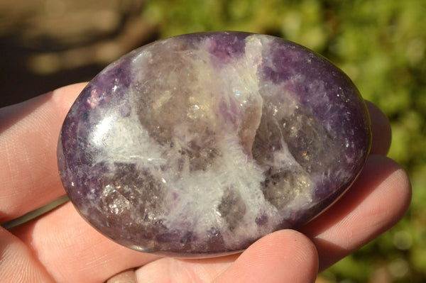 Polished Lithium Mica Purple Lepidolite Palm Stones (Some With Pink Rubellite) x 24 From Madagascar - TopRock