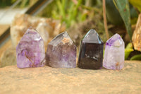 Polished Amethyst / Smokey Amethyst Window Quartz Crystals  x 12 From Akansobe, Madagascar - TopRock