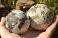 Polished Pink Tourmaline Rubellite Spheres x 3 From Madagascar - TopRock