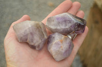 Polished Amethyst / Smokey Amethyst Window Quartz Crystals  x 12 From Akansobe, Madagascar - TopRock