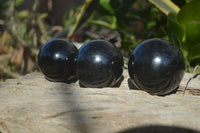 Polished Schorl Black Tourmaline Spheres x 3 From Madagascar